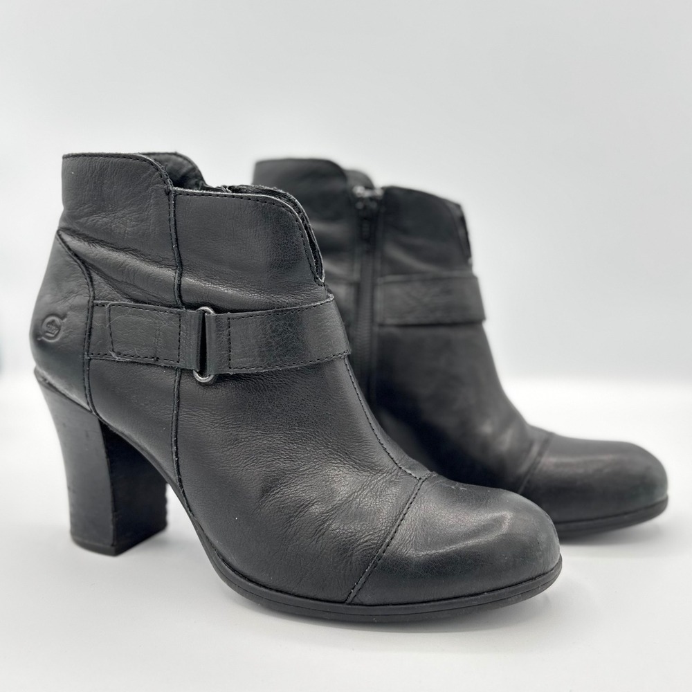 Born Ankle Boots W 8 Black Leather Block Heel Buckle‎ indie sleaze minimalist